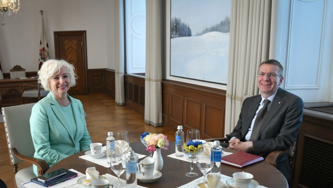 07.05.2024. Valsts prezidenta Edgara Rinkēviča tikšanās ar Saeimas priekšsēdētāju Daigu Mieriņu