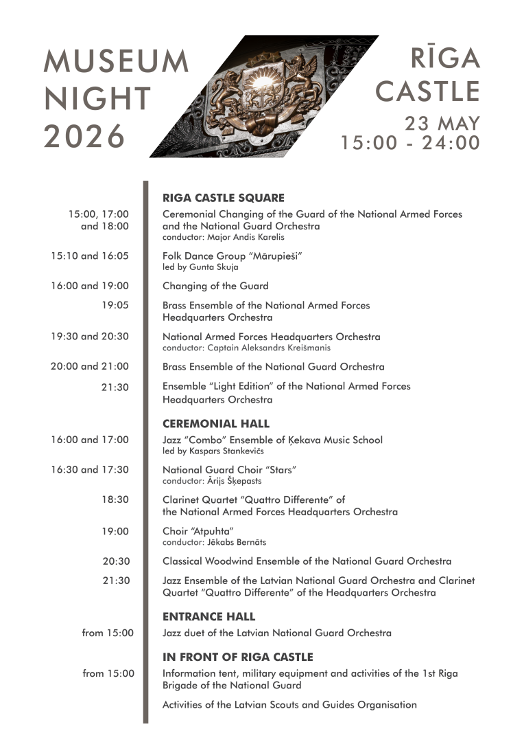 Program of the Museum Night at the residence of the President of Latvia – Riga Castle