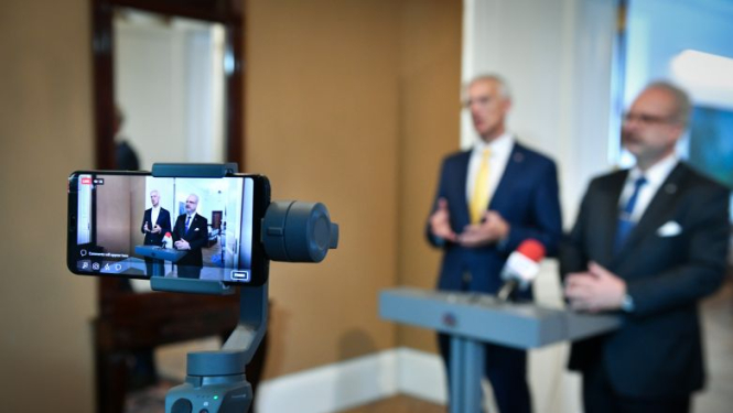 Valsts prezidenta Egila Levita un Ministru prezidenta Krišjāņa Kariņa preses konference