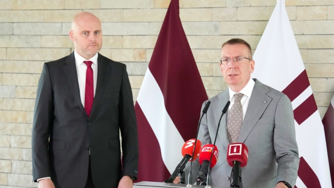 Valsts prezidenta Edgara Rinkēviča un Ministru prezidenta Andra Kulberga tikšanās un preses konference