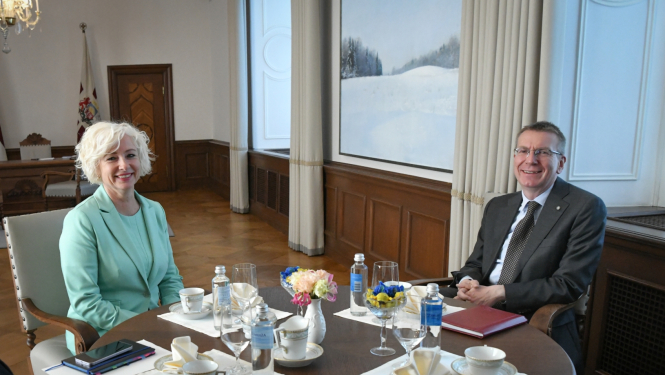 07.05.2024. Valsts prezidenta Edgara Rinkēviča tikšanās ar Saeimas priekšsēdētāju Daigu Mieriņu