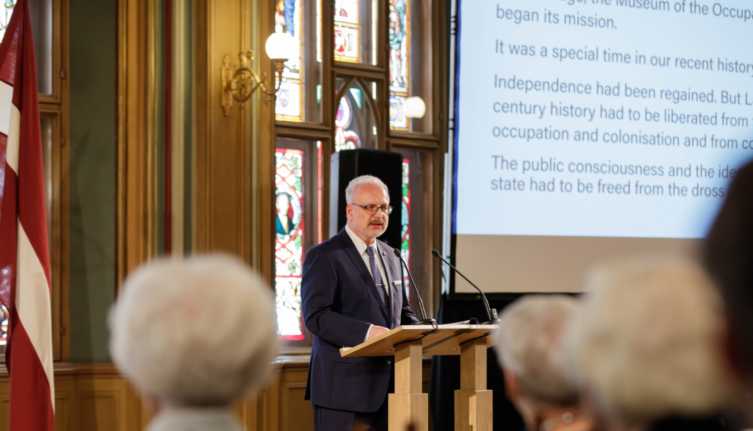 01.07.2023. Valsts prezidents Egils Levits sniedz uzrunu Latvijas Okupācijas muzeja 30 gadu jubilejas pasākumā Mazajā ģildē