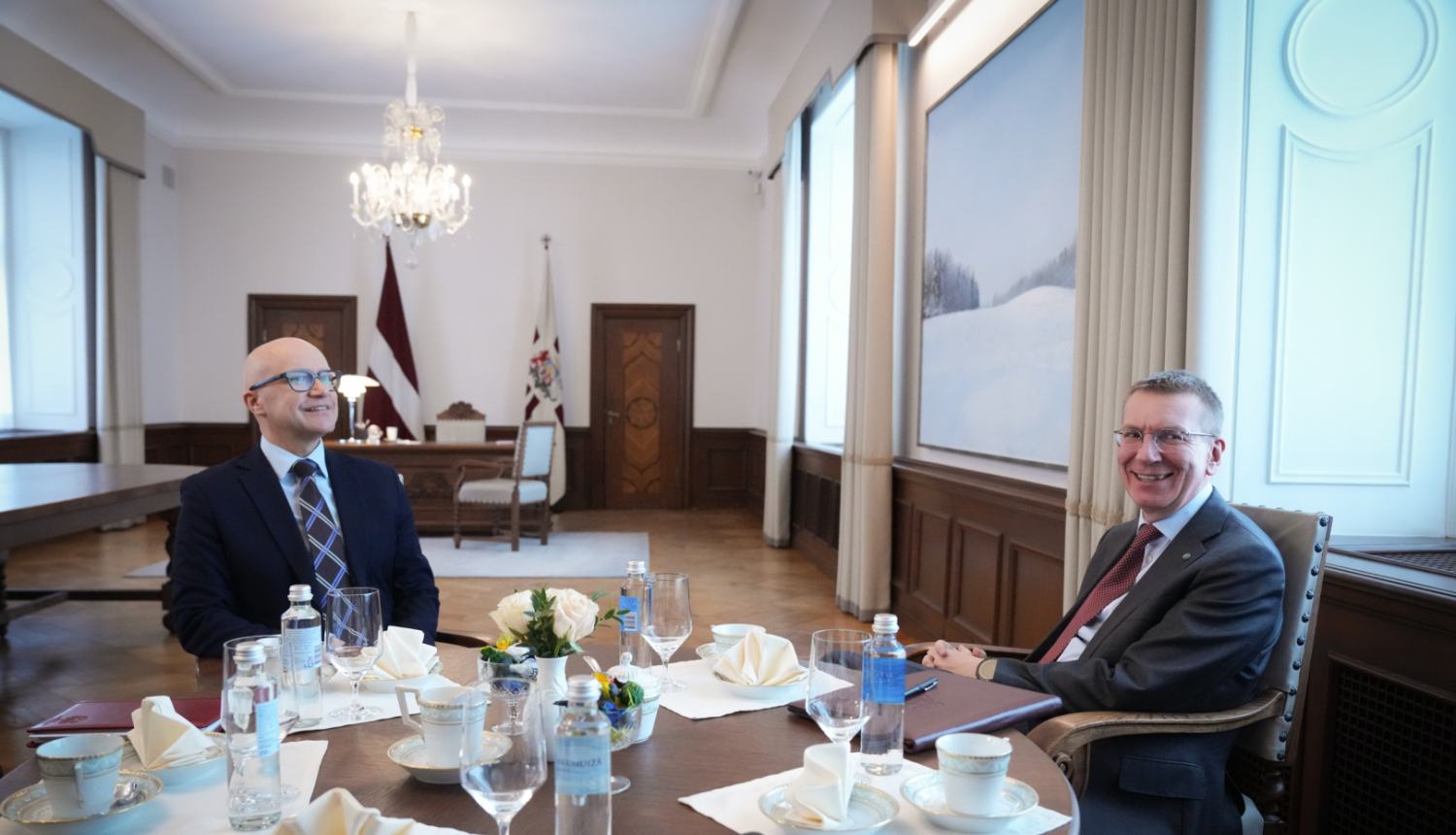 Valsts prezidents Edgars Rinkēvičs Rīgas pilī tikās ar valsts kontrolieri Edgaru Korčaginu
