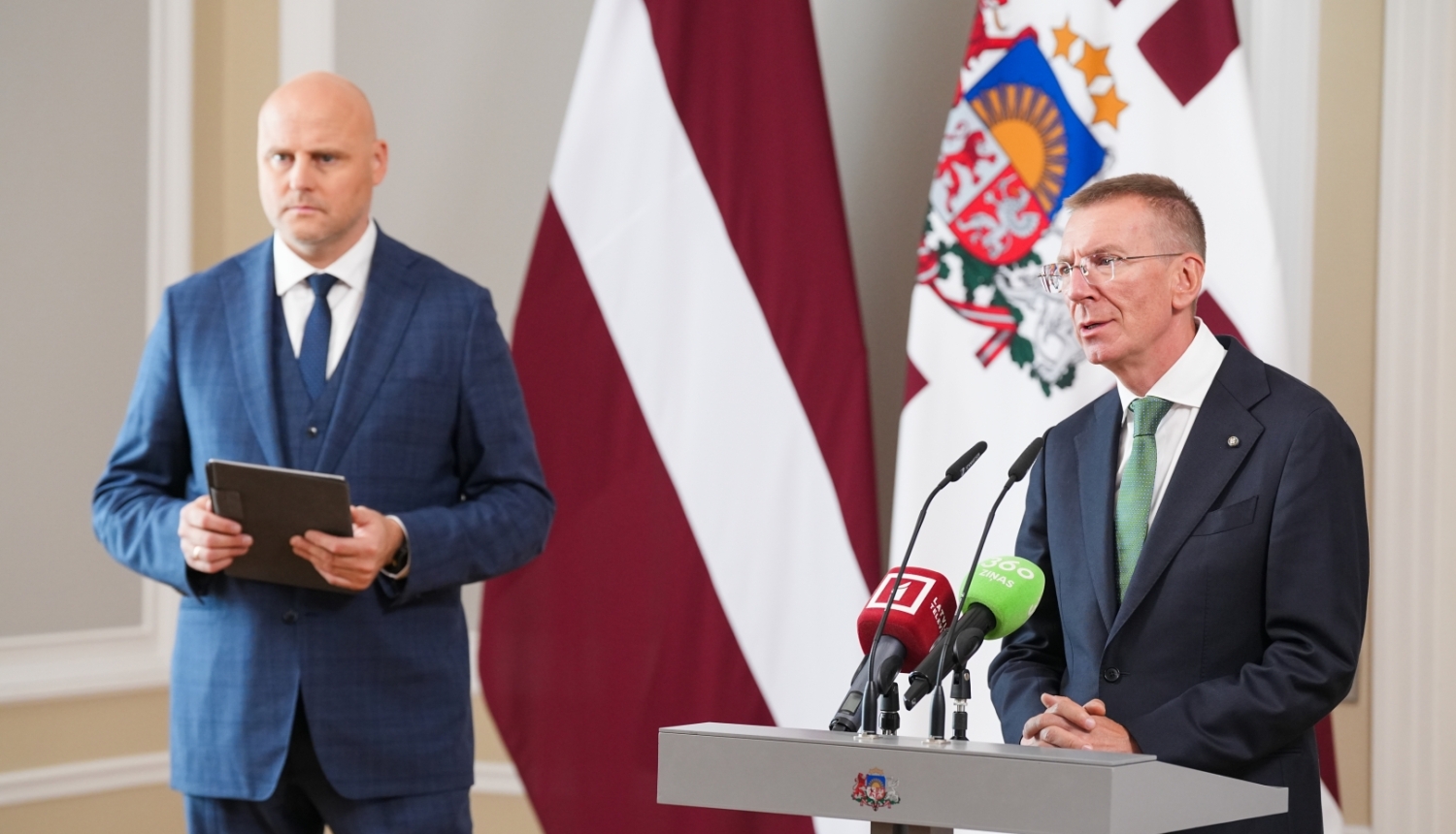Valsts prezidenta Edgara Rinkēviča un Ministru prezidenta Andra Kulberga preses konference