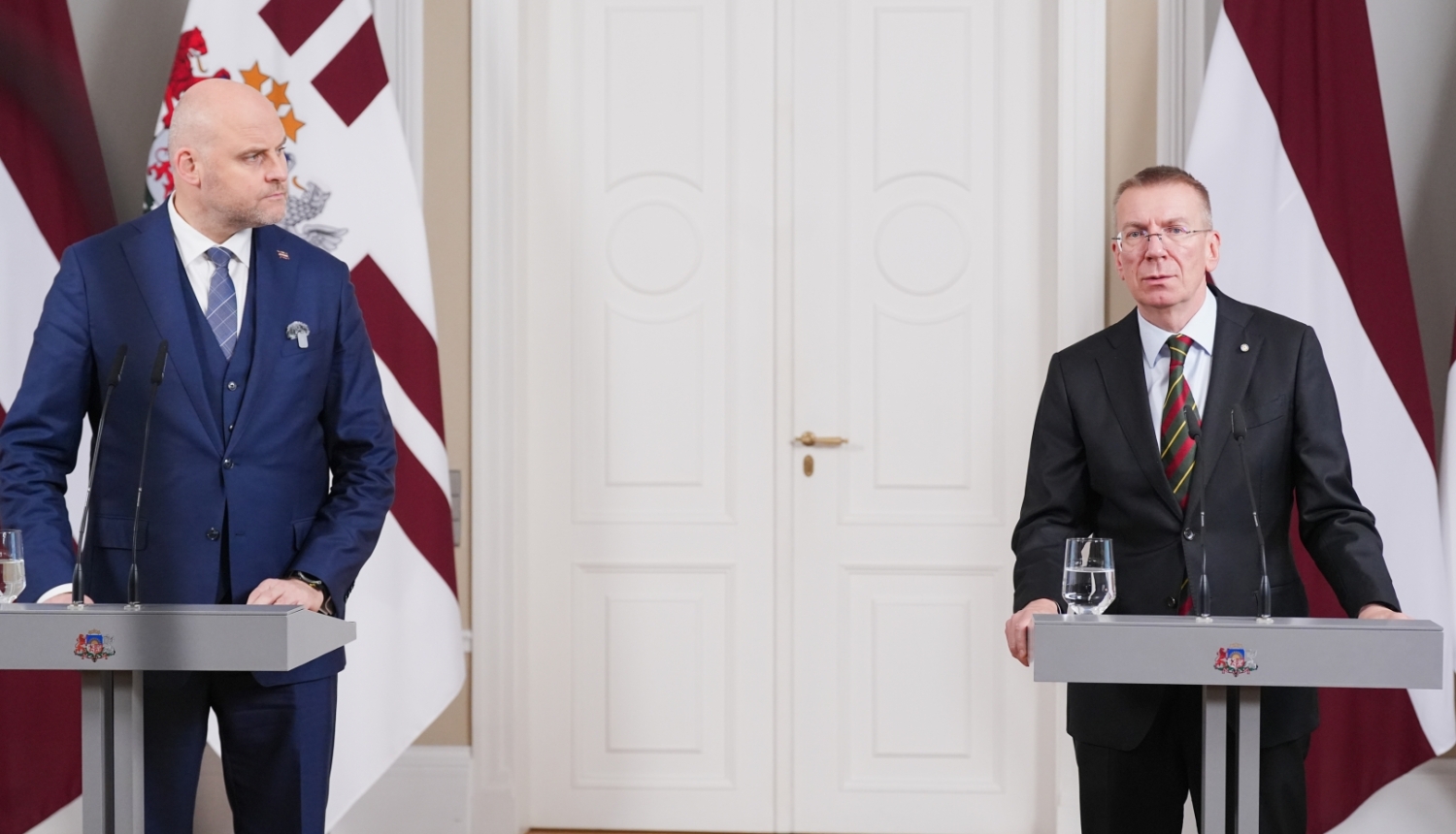 Valsts prezidenta Edgara Rinkēviča un Ministru prezidenta Andra Kulberga tikšanās un preses konference