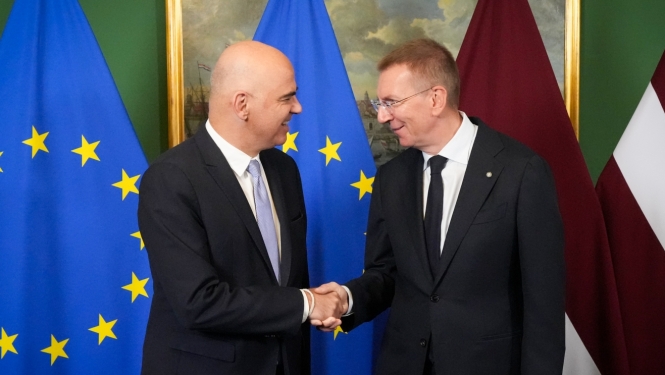 Valsts prezidents Edgars Rinkēvičs Rīgas pilī tiekas ar Eiropas Padomes ģenerālsekretāru Alēnu Bersē 