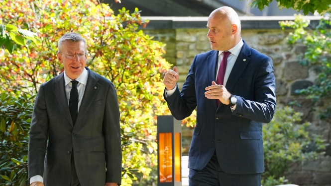 Valsts prezidenta Edgara Rinkēviča un Ministru prezidenta Andra Kulberga tikšanās un preses konference