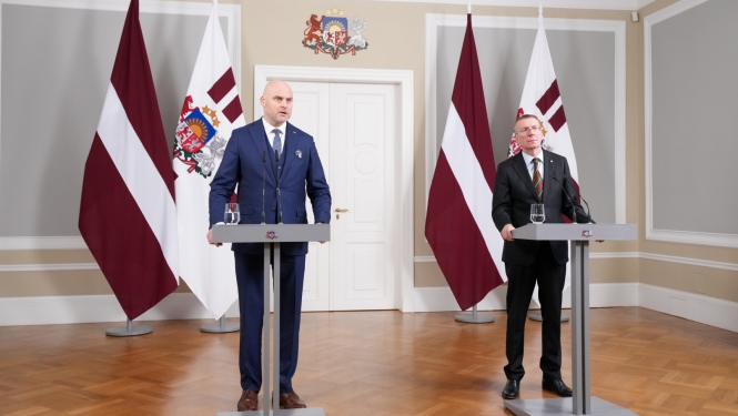Valsts prezidenta Edgara Rinkēviča un Ministru prezidenta Andra Kulberga tikšanās un preses konference