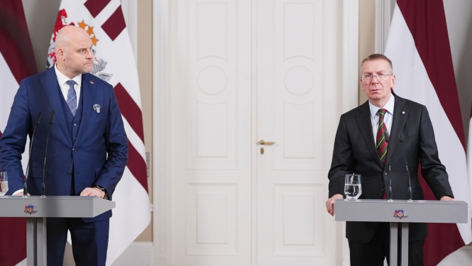 Valsts prezidenta Edgara Rinkēviča un Ministru prezidenta Andra Kulberga tikšanās un preses konference