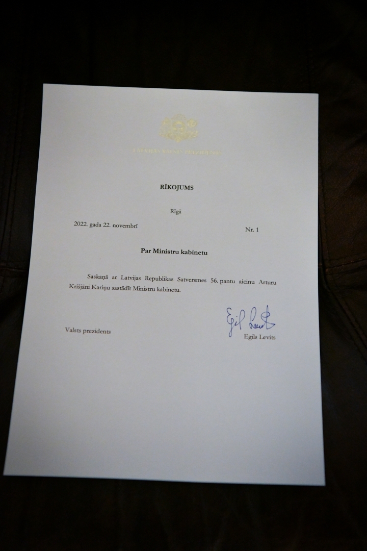 22.11.2022. Valsts prezidenta Egila Levita rīkojums par Ministru prezidenta nominēšanu