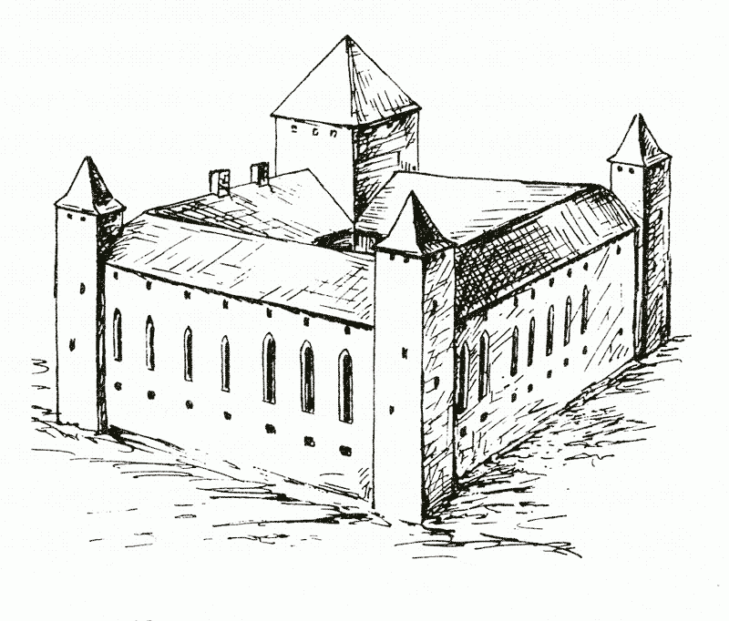 Возможный вид замка в 14 веке, реконструкция 