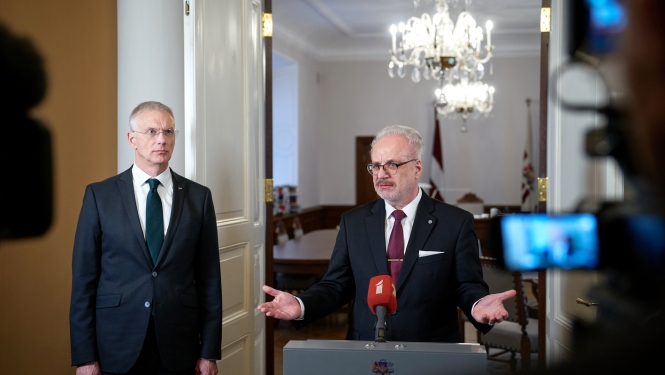 08.02.2023. Valsts prezidenta Egila Levita un Ministru prezidenta Krišjāņa Kariņa preses konference. Foto: Gatis Rozenfelds, Valsts kanceleja.