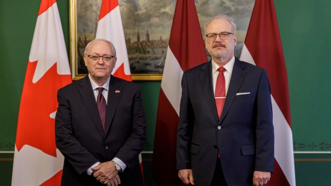 15.03.2023. Valsts prezidents Egils Levits tiekas ar Kanādas Senāta priekšsēdētāju Džordžu Fēriju (Mr George J. Furey)