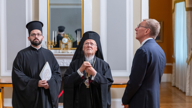 12.09.2025. Valsts prezidenta Edgara Rinkēviča tikšanās ar Konstantinopoles ekumenisko patriarhu Bartolomeju I Rīgas pilī