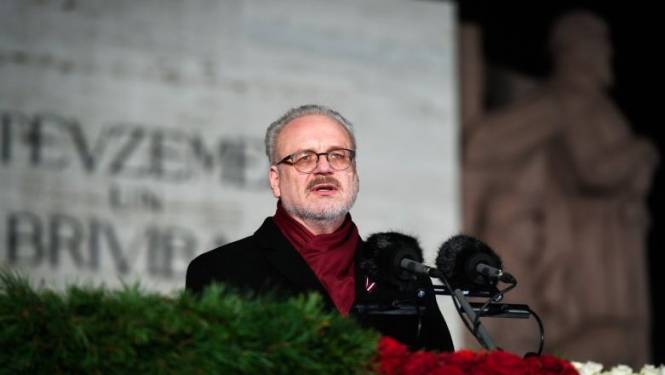 Valsts prezidenta Egila Levita runa pie Brīvības pieminekļa 2019. gada 18. novembrī