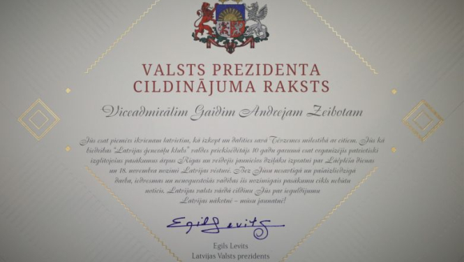 Valsts prezidents piešķir Cildinājuma rakstu viceadmirālim Gaidim Andrejam Zeibotam