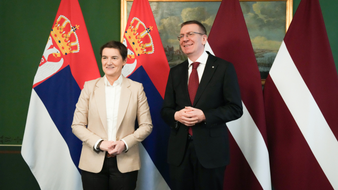18.02.2025. Valsts prezidenta Edgara RInkēviča tikšanās ar Serbijas Nacionālās asamblejas priekšsēdētāju Anu Brnabiču