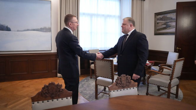 03.02.2025. Valsts prezidenta Edgara Rinkēviča tikšanās ar Latvijas Pašvaldību savienības priekšsēdi Gintu Kaminski