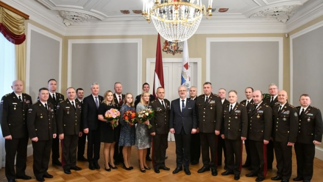 Valsts prezidenta Egila Levita uzruna, pasniedzot Brigādes ģenerāļa dienesta pakāpi Egilam Leščinskim