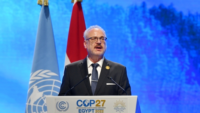 07.11.2022. Valsts prezidenta Egila Levita runa ANO klimata pārmaiņu konferencē COP27. Foto autors: Ilmārs Znotiņš, Valsts prezidenta kanceleja. 