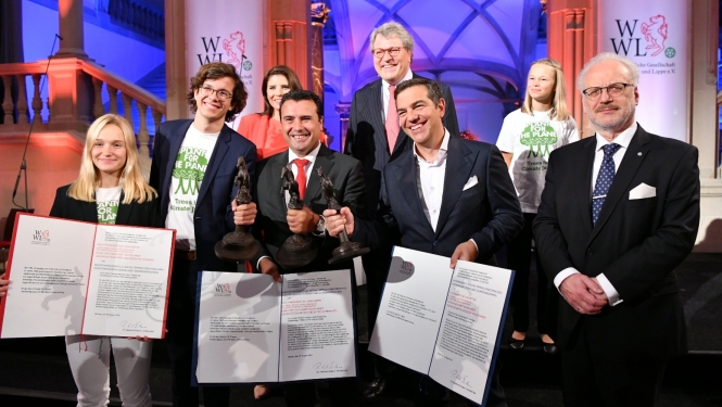 Valsts prezidents Egils Levits un Vestfālenes miera balvas saņēmēji