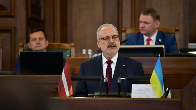 22.06.2023. Valsts prezidents Egils Levits uzrunā deputātus Saeimas pavasara noslēguma sesijas plenārsēdē
