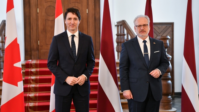 Kanādas premjerministrs Džastins Trudo un Valsts prezidents Egils Levits