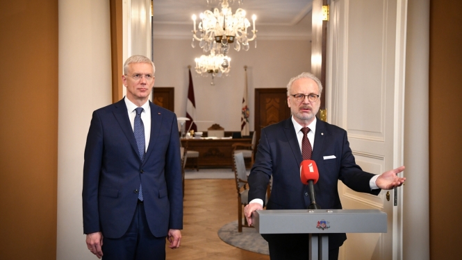 25.01.2023. Valsts prezidenta Egila Levita un Ministru prezidenta Krišjāņa Kariņa preses konference. Foto autors: Ilmārs Znotiņš.