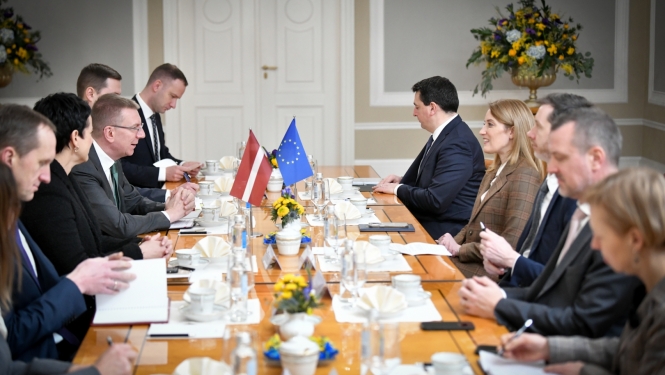 12.01.2024. Valsts prezidenta Edgara Rinkēviča tikšanās ar Eiropas Parlamenta prezidenti Robertu Metsolu (Ms Roberta Metsola)