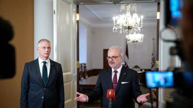 08.02.2023. Valsts prezidenta Egila Levita un Ministru prezidenta Krišjāņa Kariņa preses konference. Foto: Gatis Rozenfelds, Valsts kanceleja.