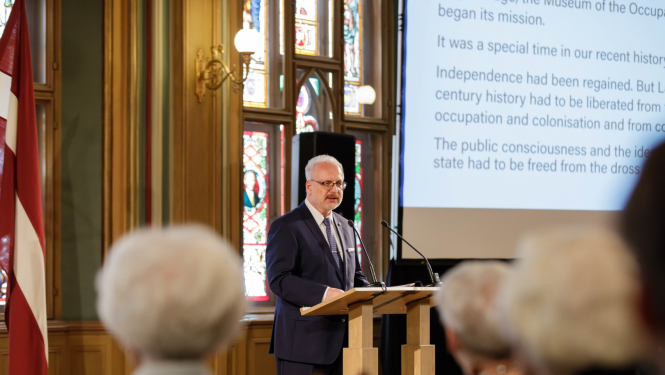 01.07.2023. Valsts prezidents Egils Levits sniedz uzrunu Latvijas Okupācijas muzeja 30 gadu jubilejas pasākumā Mazajā ģildē