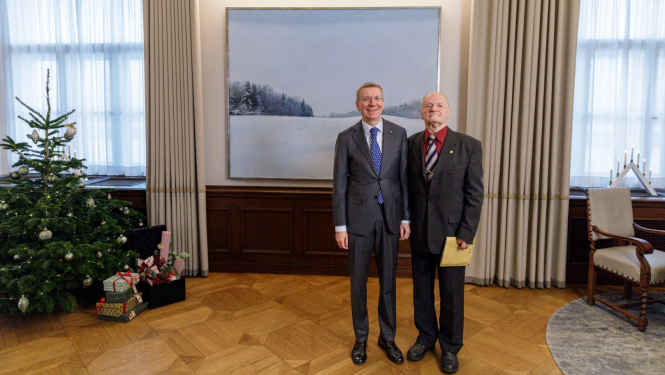 05.12.2023. Valsts prezidenta Edgara Rinkēviča tikšanās ar nacionālās pretošanās kustības dalībnieku Bruno Javoišu