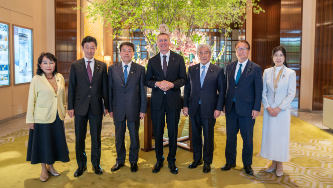 19.05.2025. Tikšanās ar Japānas-Latvijas parlamentārās sadraudzības grupas vadītāju Hirofumi Nakasoni un grupas deputātiem.