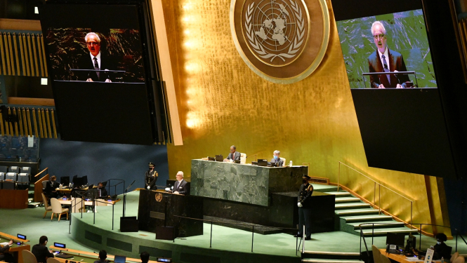 ANO zāle, Valsts prezidents Egils Levits sniedz uzrunu