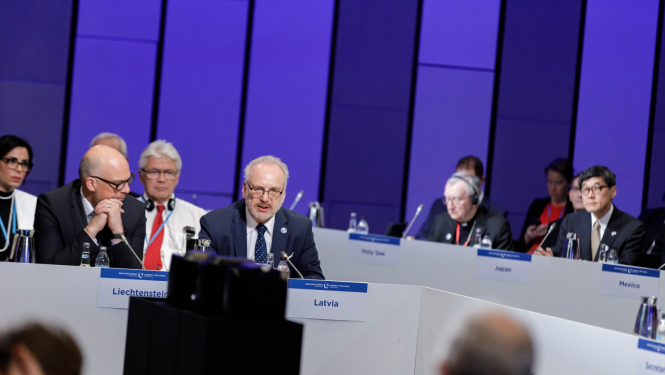 17.05.2023. Valsts prezidenta Egila Levita uzruna Eiropas Padomes valstu un valdību vadītāju 4. augstākā līmeņa sanāksmes vispārējās debatēs “Vienoti ap mūsu vērtībām”