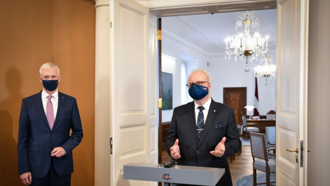 Valsts prezidenta Egila Levita un Ministru prezidenta Krišjāņa Kariņa mediju brīfings