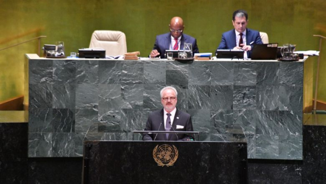 Valsts prezidenta Egila Levita uzruna Apvienoto Nāciju Organizācijas Ģenerālās asamblejas sesijas dalībniekiem Ņujorkā