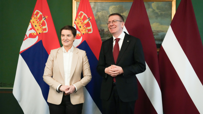 18.02.2025. Valsts prezidenta Edgara RInkēviča tikšanās ar Serbijas Nacionālās asamblejas priekšsēdētāju Anu Brnabiču