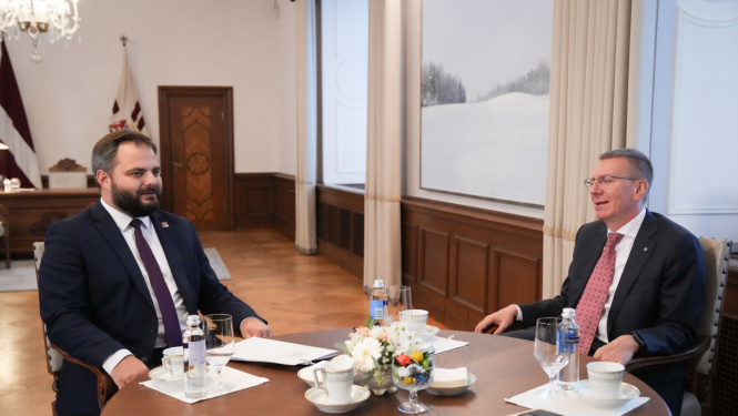 15.09.2025. Valsts prezidenta Edgara Rinkēviča tikšanās ar Saeimas frakcijas “Jaunā Vienotība” priekšsēdētāju Edmundu Jurēvicu