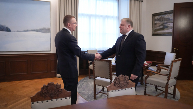 03.02.2025. Valsts prezidenta Edgara Rinkēviča tikšanās ar Latvijas Pašvaldību savienības priekšsēdi Gintu Kaminski