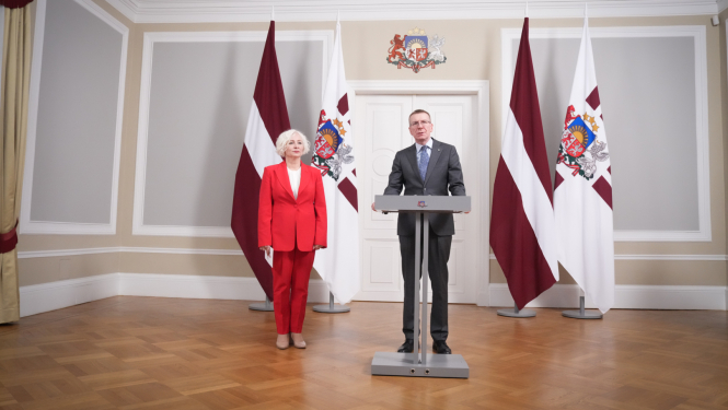 04.02.2025. Valsts prezidenta Edgara Rinkēviča tikšanās un preses konference ar Saeimas priekšsēdētāju Daigu Mieriņu