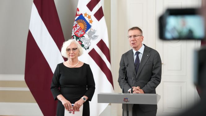 Valsts prezidenta Edgara Rinkēviča un Saeimas priekšsēdētājas Daigas Mieriņas tikšanās un preses konference