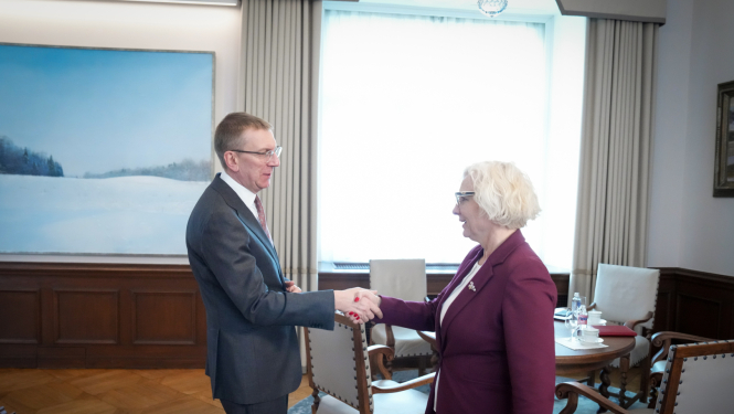 03.03.2026. Valsts prezidenta Edgara Rinkēviča un Saeimas priekšsēdētājas Daigas Mieriņas tikšanās un preses konference