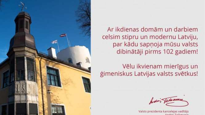 Valsts prezidenta kancelejas vadītāja Andra Teikmaņa apsveikums svētkos