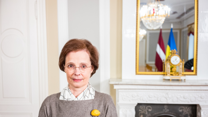 26.01.2023. Andras Levites uzruna Ukrainas bērnu slimnīcas “Ohmatdyt” un Ukrainas Veselības ministrijas rīkotajā kongresā “Bērni un karš. Mūsdienu izaicinājumi psiholoģiskās palīdzības un rehabilitācijas jomā kara laikā”. Fotro autors: Ilmārs Znotiņš, Valsts prezidenta kanceleja.