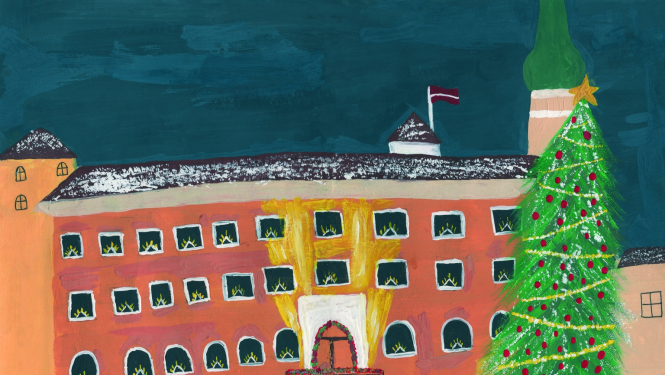 Ziemassvētku kartīte - uzgleznota Rīgas pils