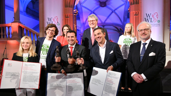 Valsts prezidents Egils Levits un Vestfālenes miera balvas saņēmēji