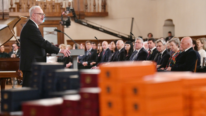 18.11.2022. Valsts prezidenta Egila Levita uzruna valsts augstāko apbalvojumu pasniegšanas ceremonijā