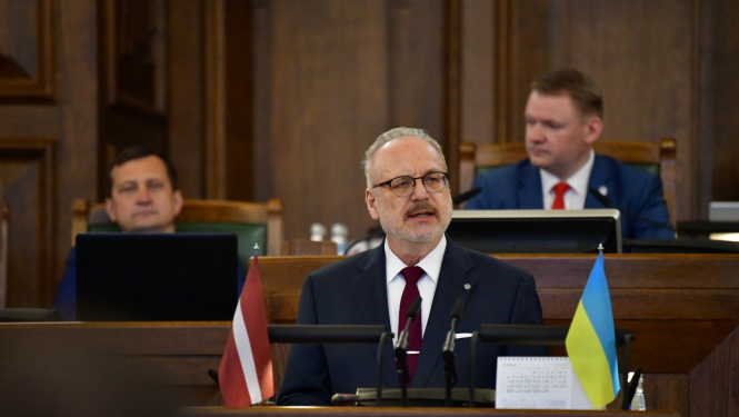 22.06.2023. Valsts prezidents Egils Levits uzrunā deputātus Saeimas pavasara noslēguma sesijas plenārsēdē