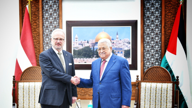 30.11.2022. Valsts prezidents Egils Levits atrodas darba vizītē Palestīnā, kur tiekas ar Palestīnas pašpārvaldes prezidentu Mahmūdu Abāsu (Mahmoud Abbas). Foto autors: Ilmārs Znotiņš, Valsts prezidenta kanceleja.